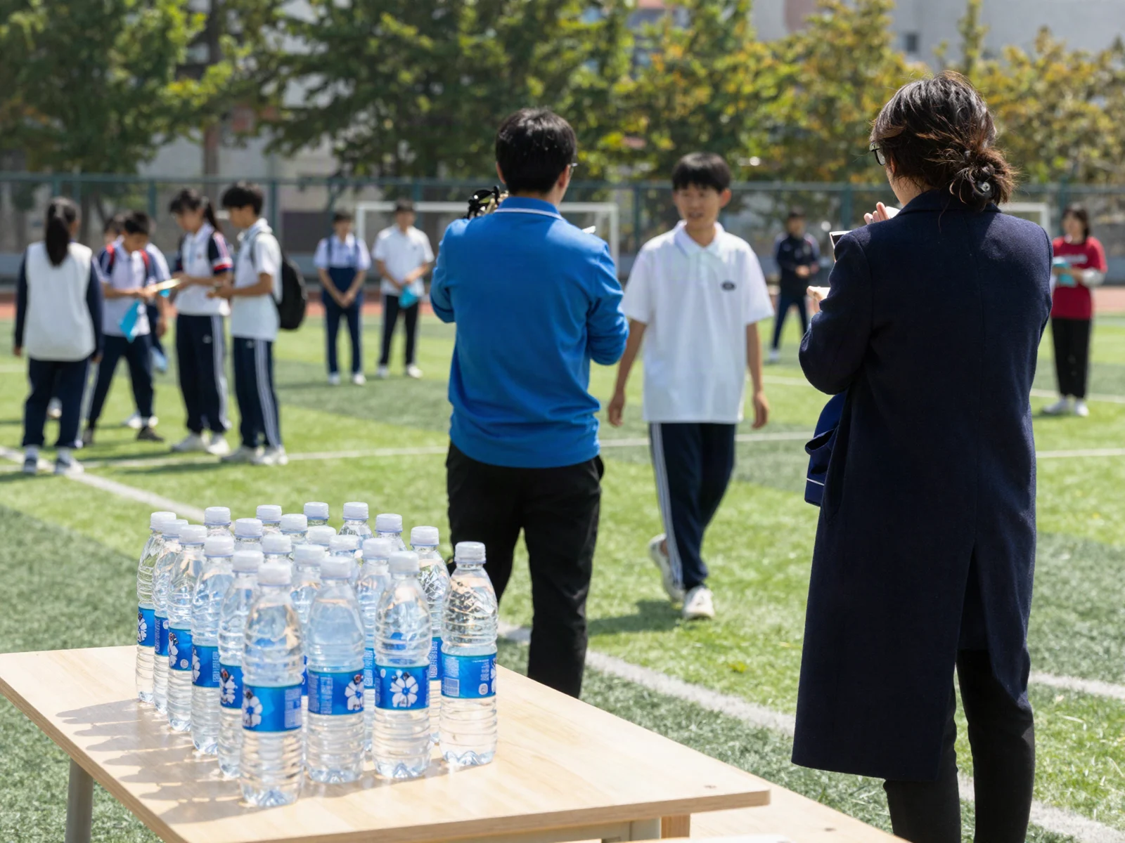 운동장에 마련된 체육대회 생수 테이블